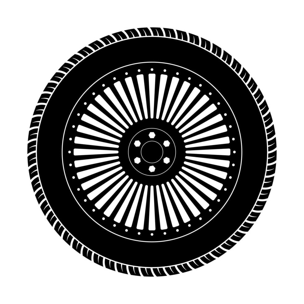 Tire with Detailed Rim Illustration. This is a black and white illustration of a tire with a detailed rim design. vector