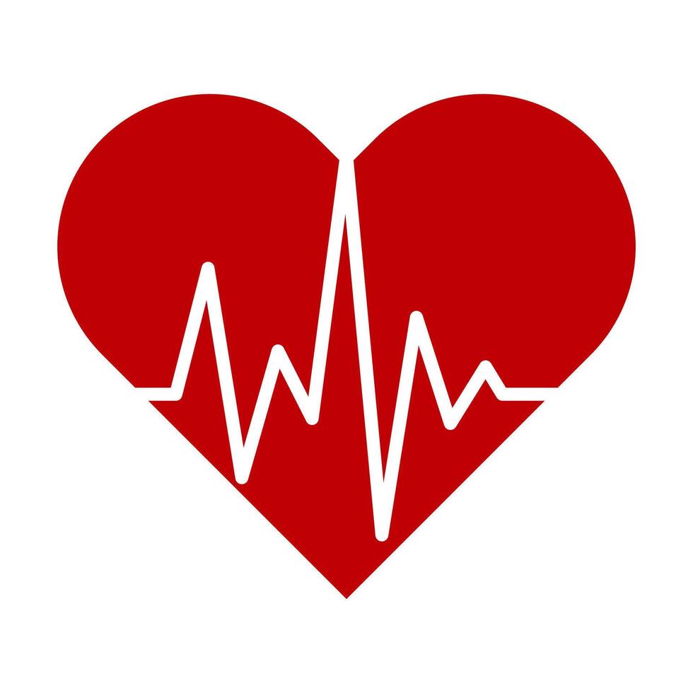 Red Heart with Electrocardiogram Pulse. This image features a red heart shape with a white electrocardiogram pulse line running through the center. vector