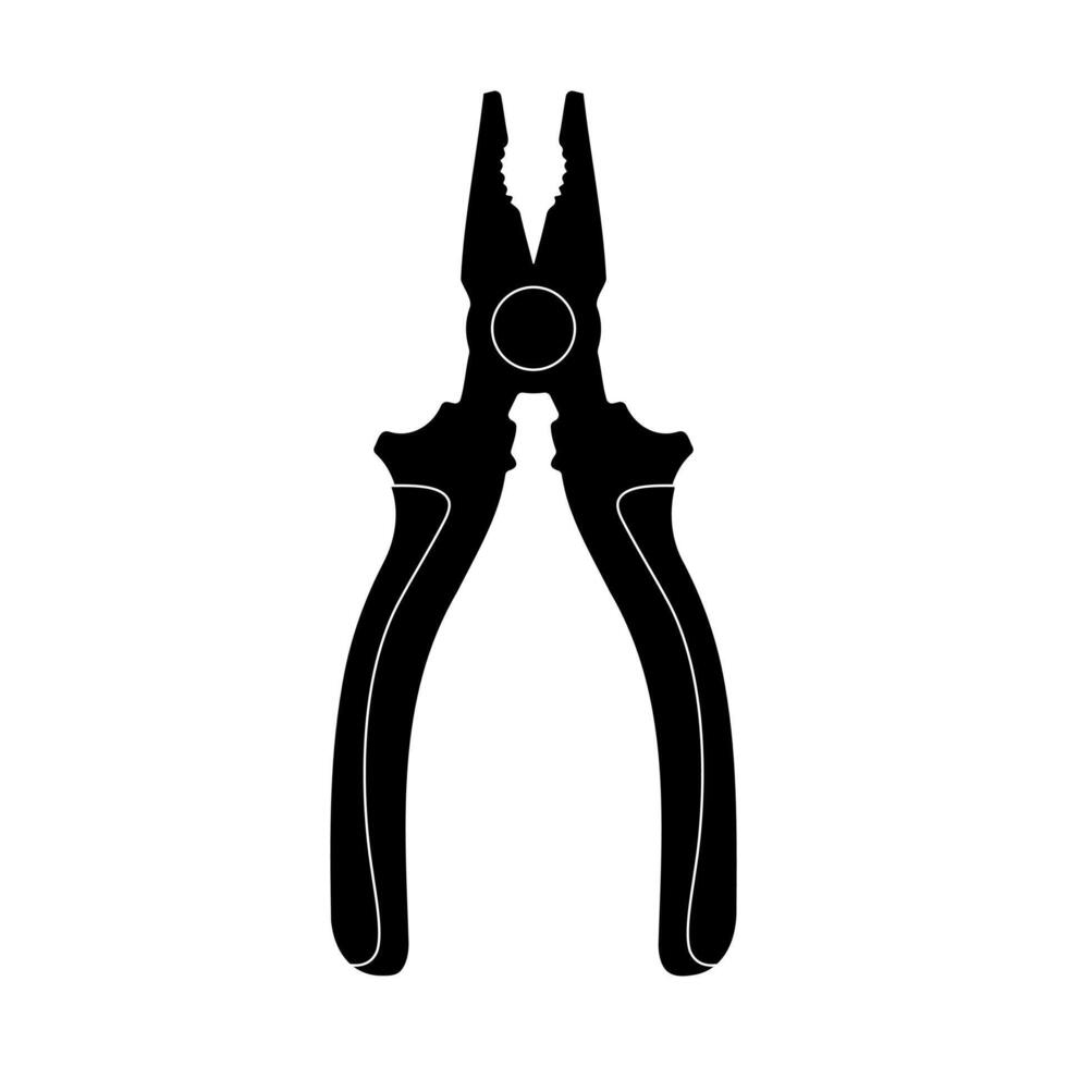 Pliers Silhouette Illustration. The pliers feature a distinct design with ergonomic handles and textured grips, showcasing their practical use. vector