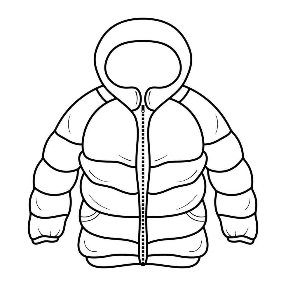 Winter Jacket With Hood Illustration. This illustration features a clean and minimalistic black and white line drawing of a winter hooded jacket. vector