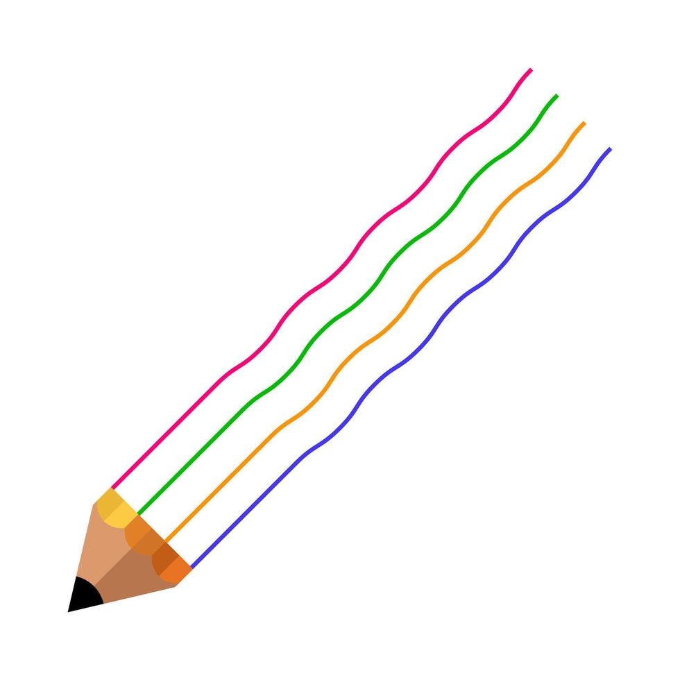 Stylized Color Pencil with Curved Lines Illustration. Each line extends from the body of the pencil in a smooth wavy motion. vector