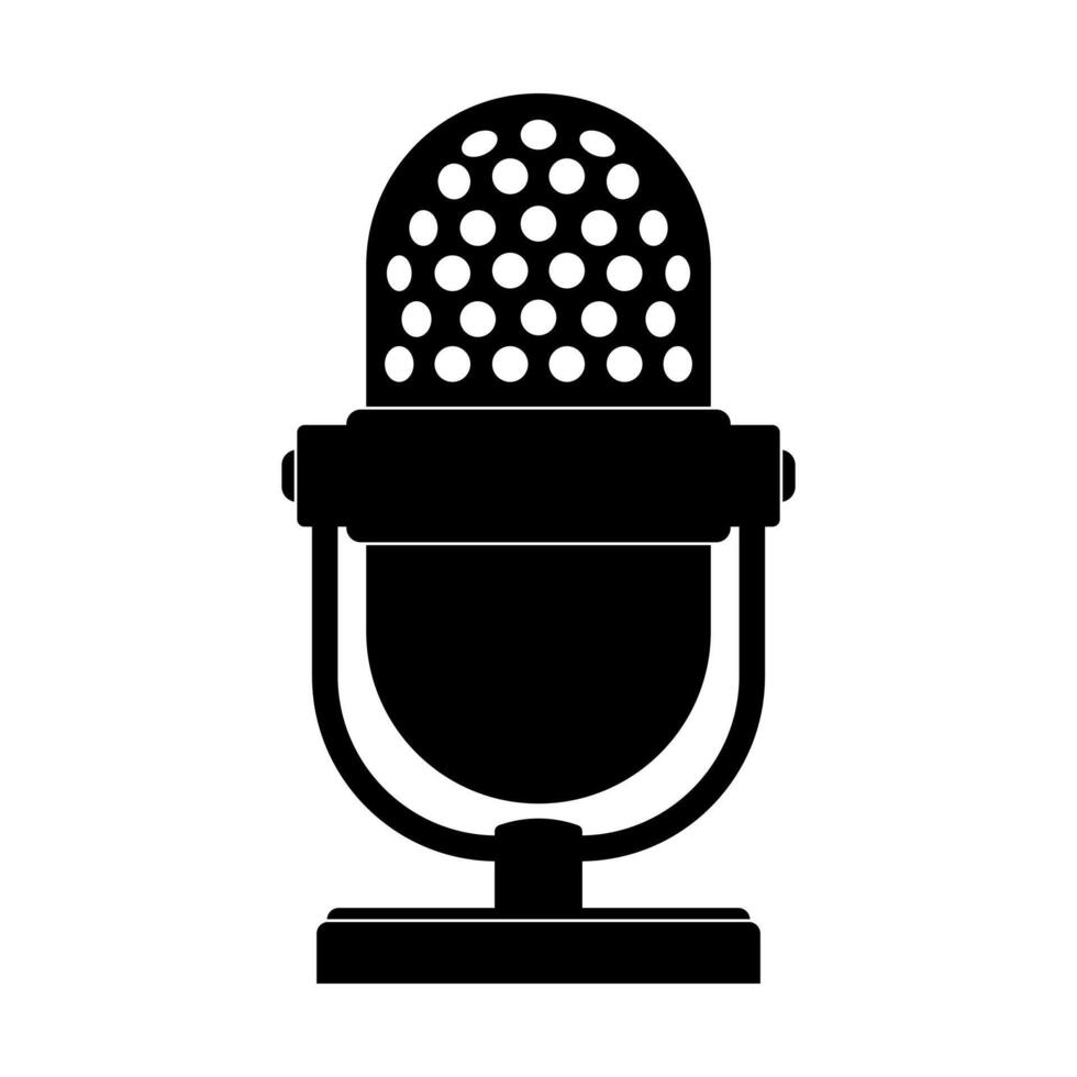 Vintage Microphone Silhouette. The microphone features a classic design with a perforated grille, rounded top and a sturdy base. vector