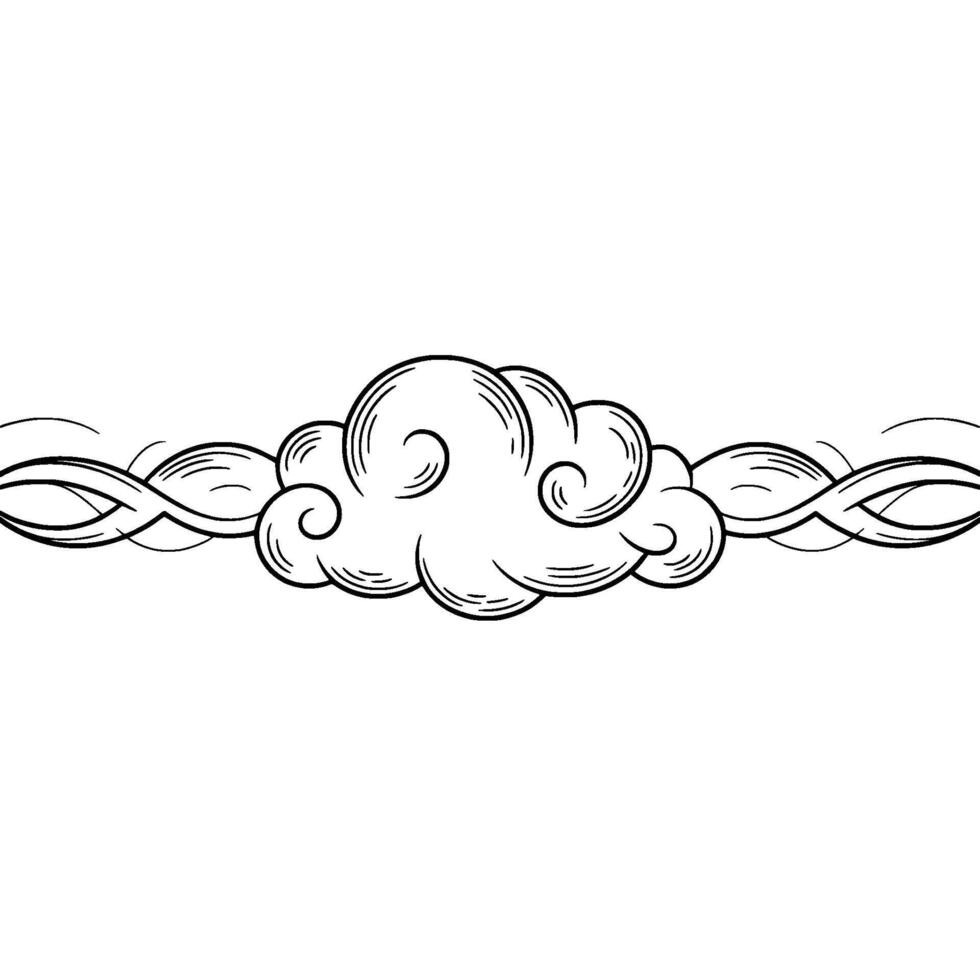 Decorative Japanese Cloud and Stream Element, Monochrome. vector