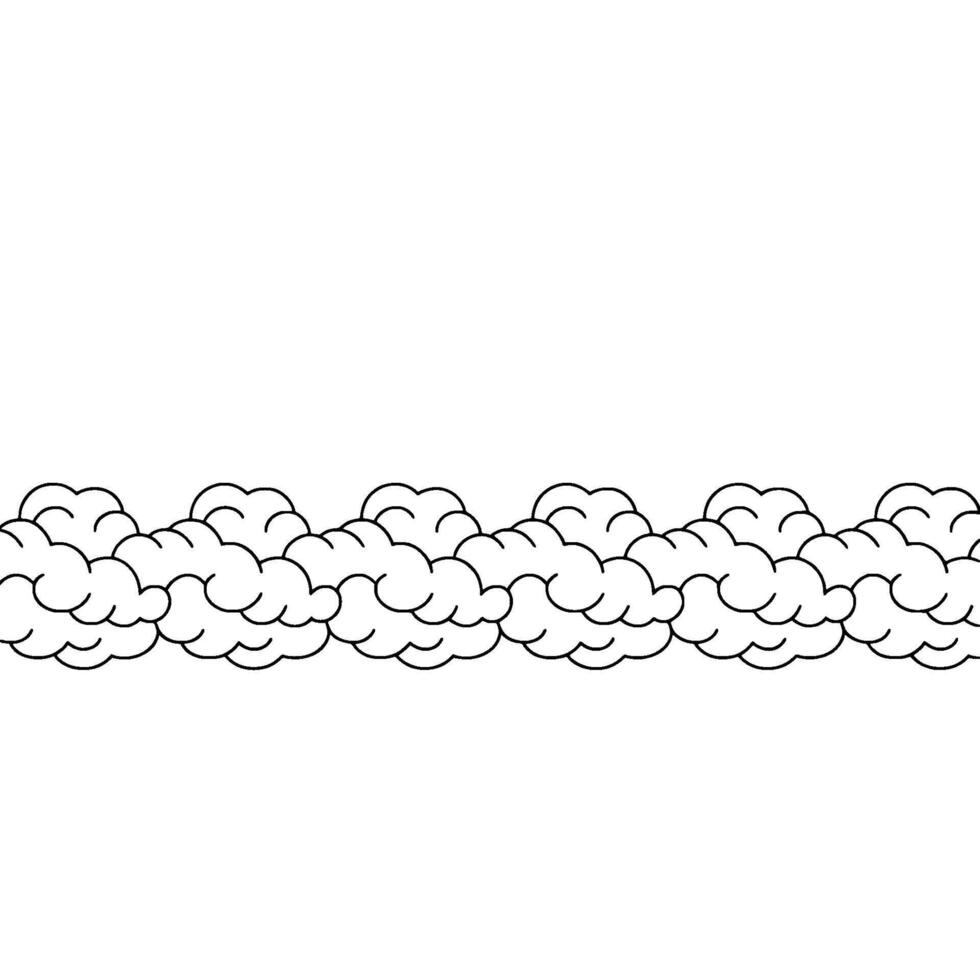 Simple Cloud Border Illustration Line Art on White, Repeating Element. vector