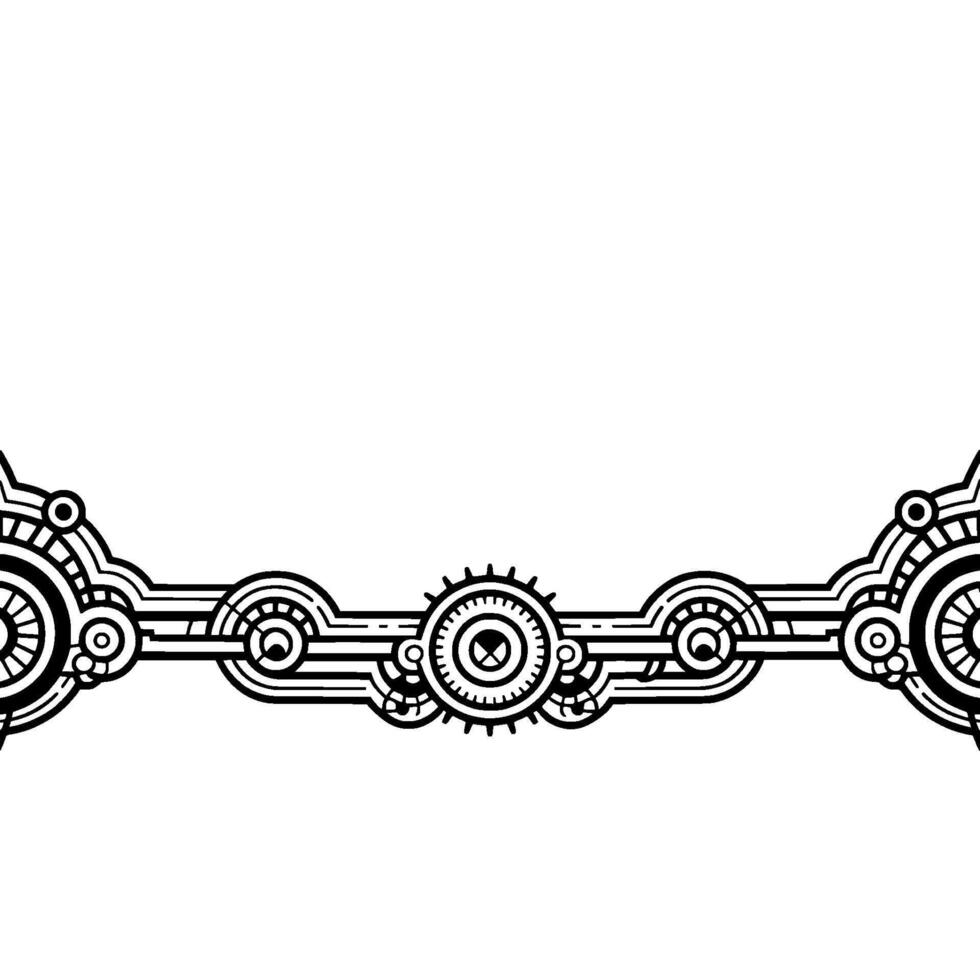 Abstract Geometric Border Black White Mechanical Elements on White. vector