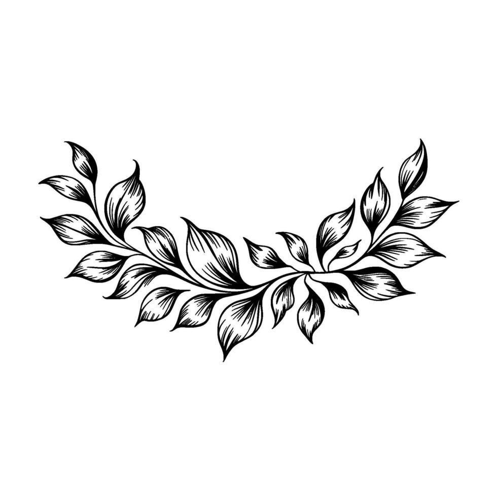 Elegant Black and White Leaf Swirl on White Background. vector