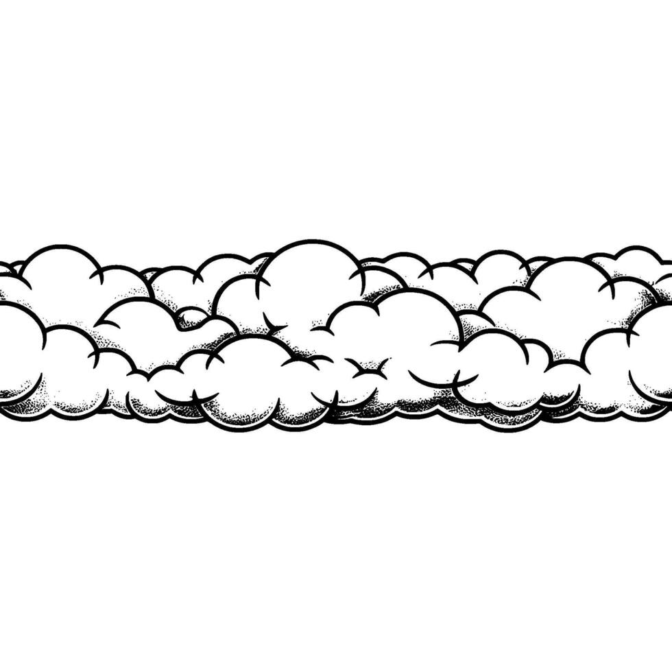 Comic Book Cloud Border Dotted Texture, Black Outline, White Background. vector