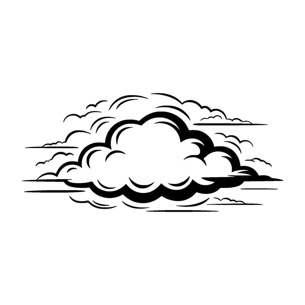 Bold Comic Cloud Burst Illustration, Black and White. vector