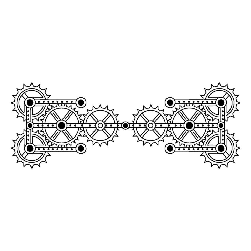 Mechanical Gear System Illustration in Black and White. vector