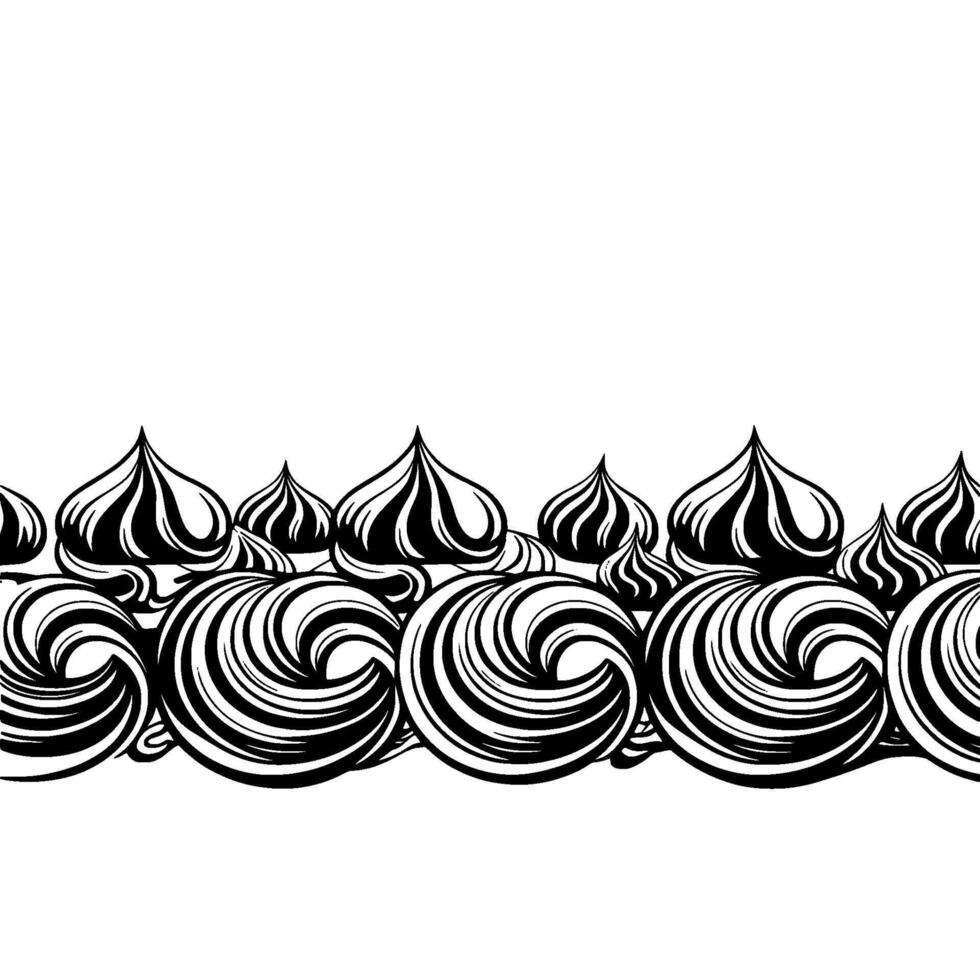 Russian Onion Domes Pattern, Black White Ornament on White Background. vector