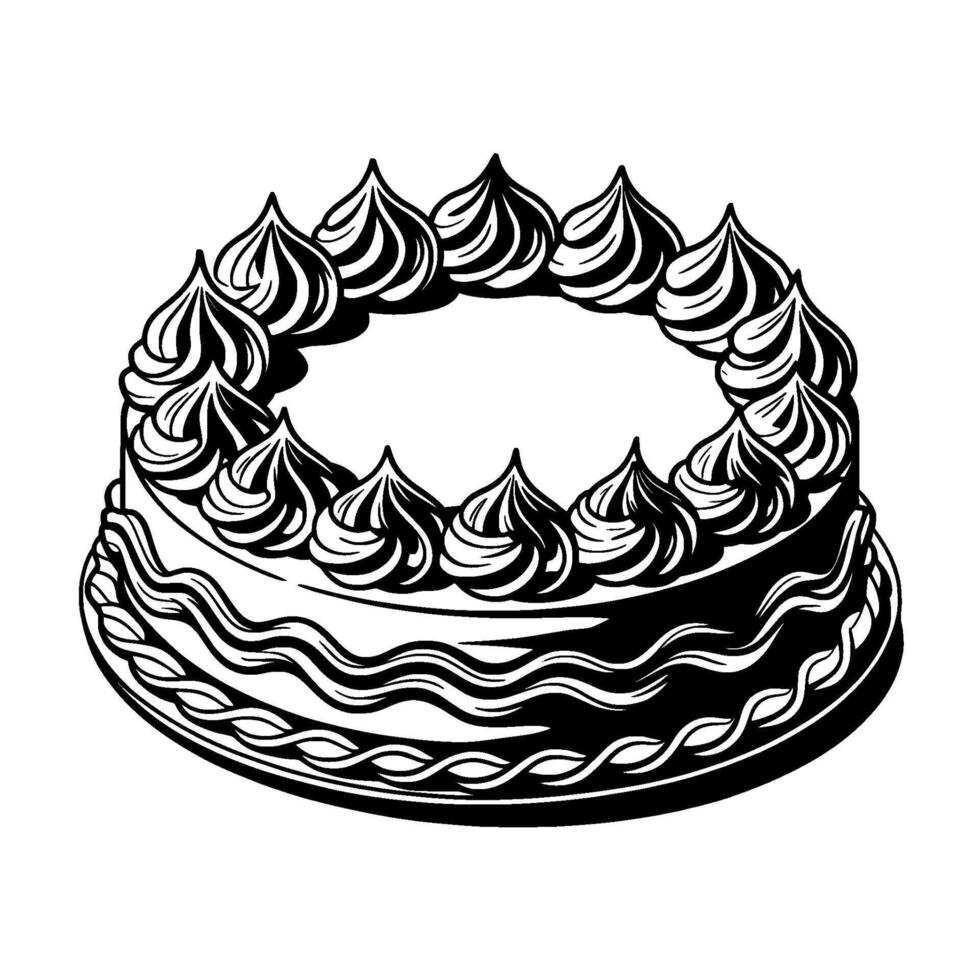 Elegant Black and White Birthday Cake Illustration. vector
