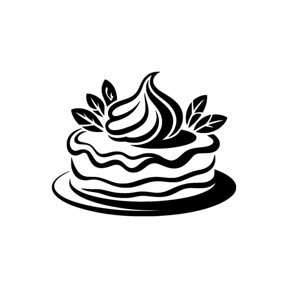 Elegant Black White Cake with Whipped Cream Leaves. vector