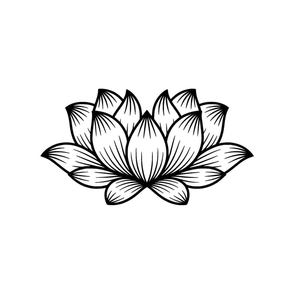Minimalist Lotus Flower Illustration in Black and White. vector