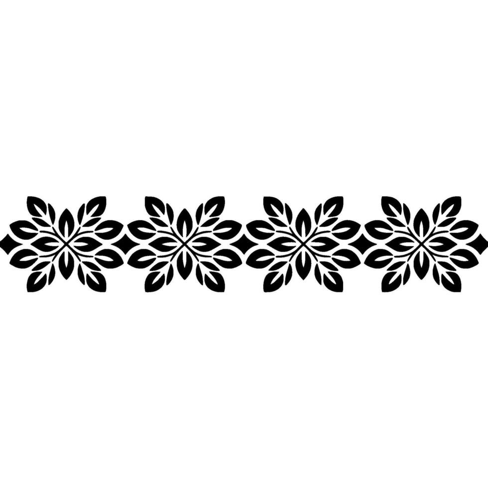 Geometric Floral Border Minimalist Black Leaf Pattern on White. vector