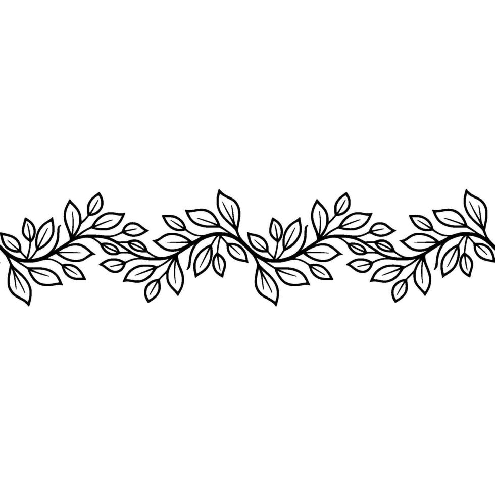Elegant Leaf Border, Black and White Floral. vector
