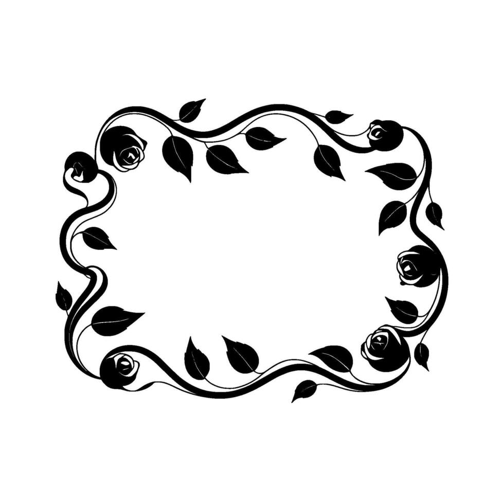Elegant Black Rose Floral Frame Monochrome Illustration. vector