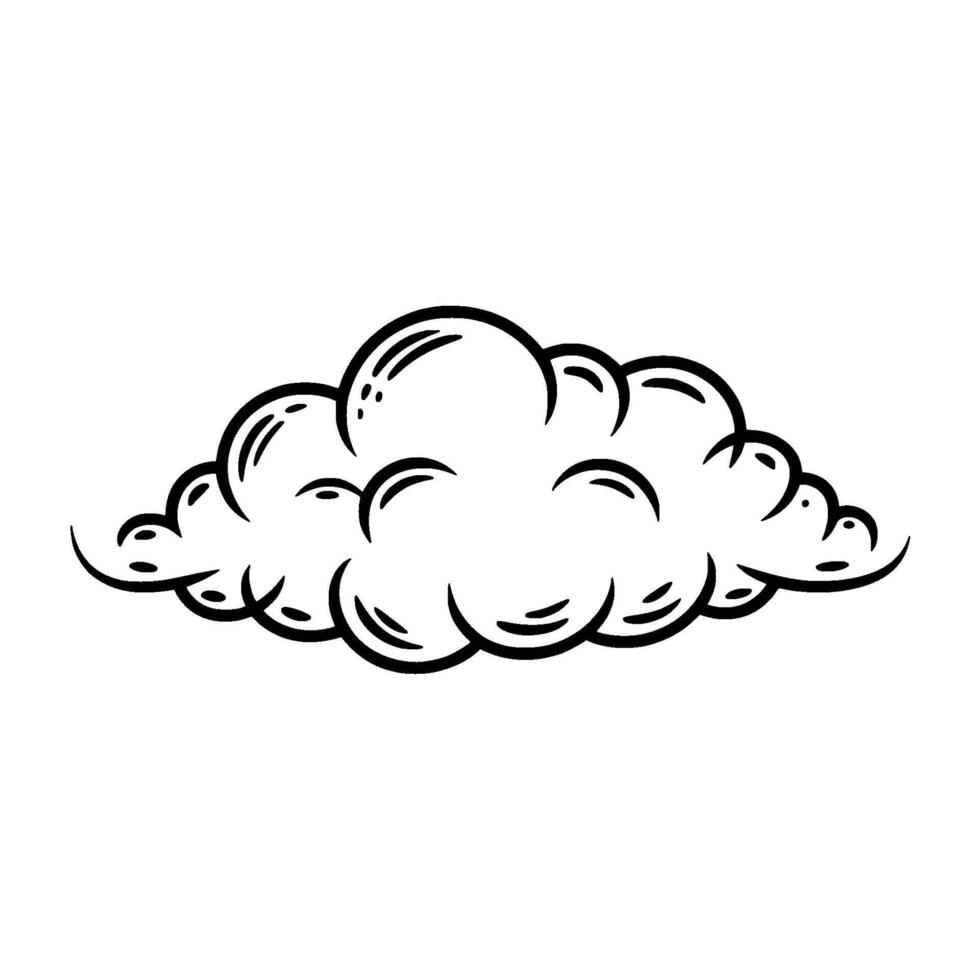 Handdrawn Cloud , Black and White, Cartoon Style. vector