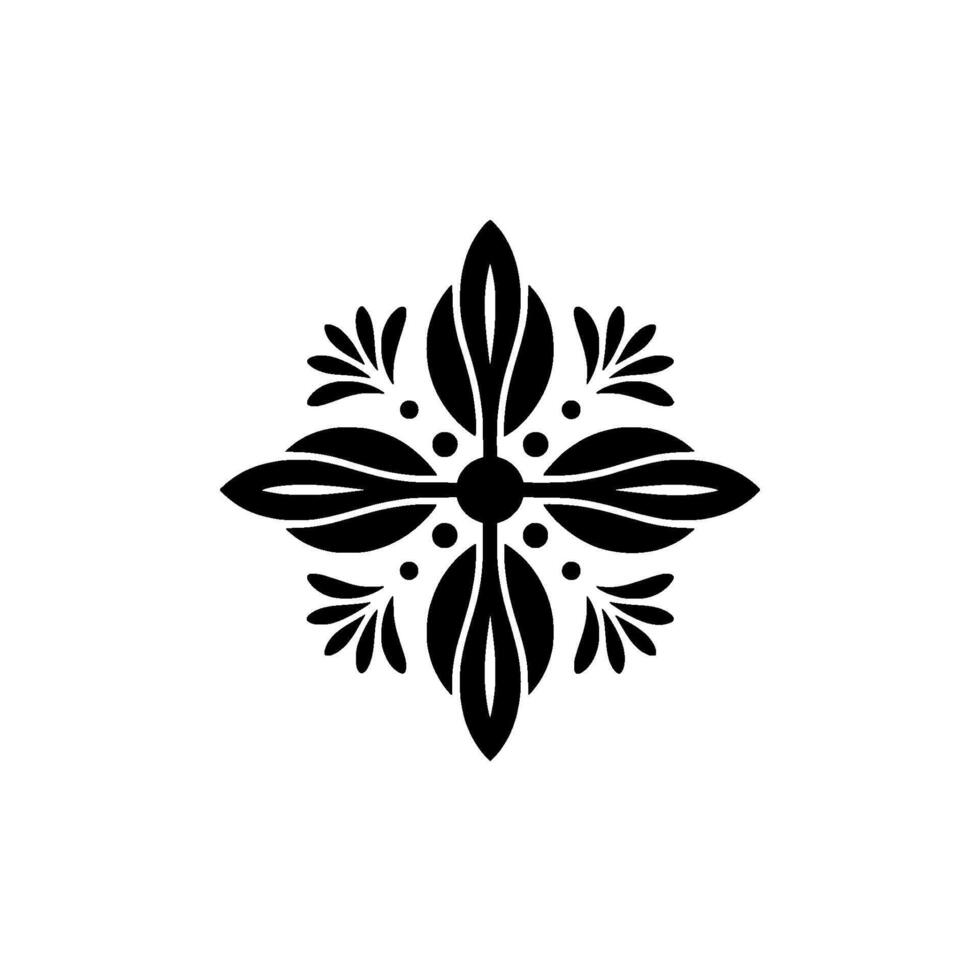 Ornamental Black Floral Element on White Background. vector