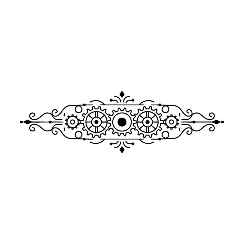 Steampunk Gear Ornament, Elegant Linear Illustration,. vector
