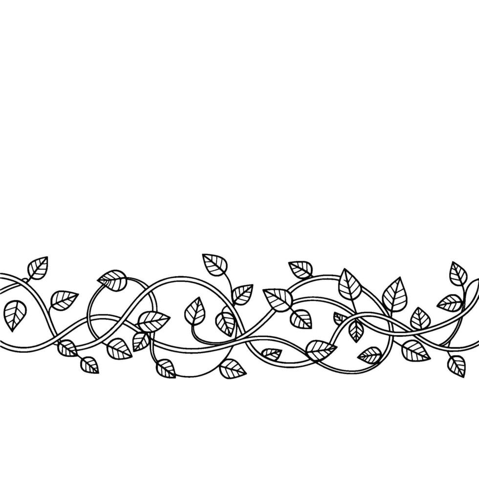 Elegant Black Vine Leaf Border on Light Background. vector