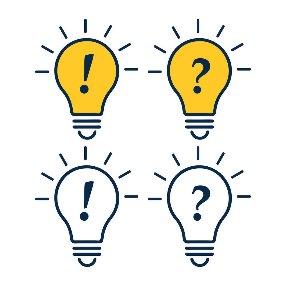 Ideas solutions problems question mark exclamation mark lightbulbs vector