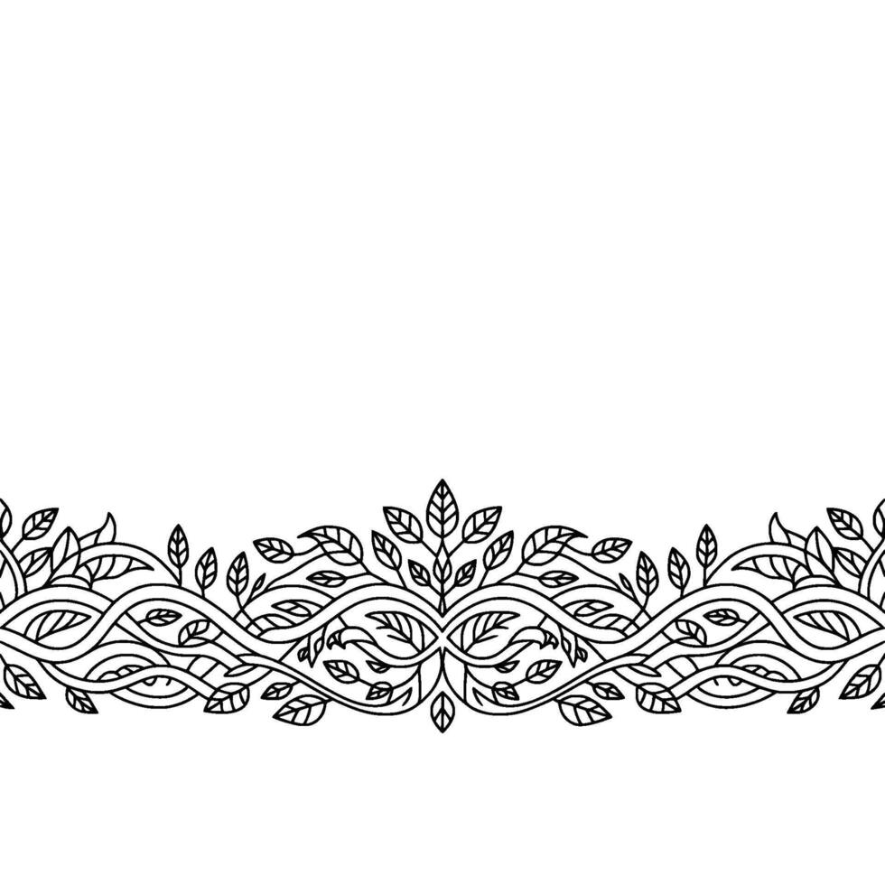 Elegant Black Leaf Border on Creamy Background, Floral. vector