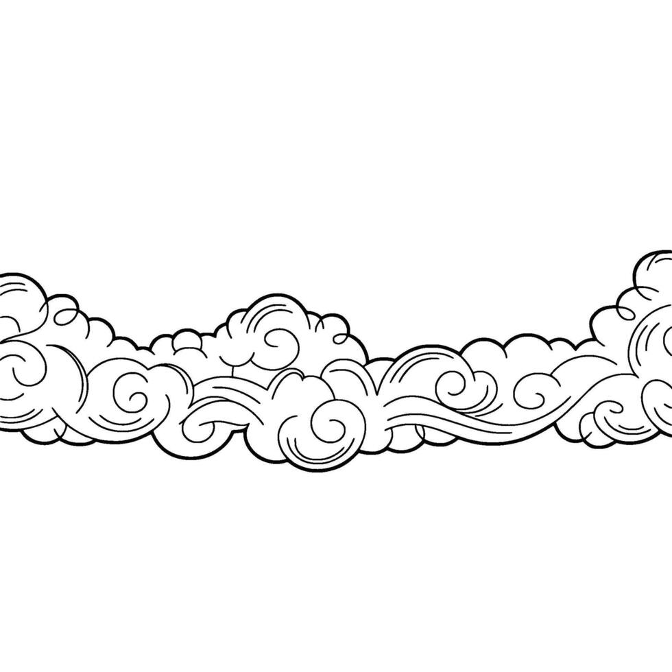 Elegant Cloudscape Border Black Lines on White Background. vector