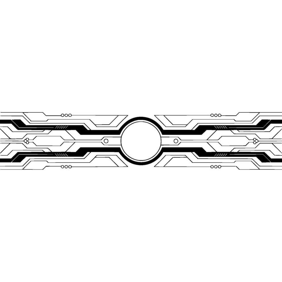 Futuristic Tech Circuitry with Central Button, Clean Background. vector
