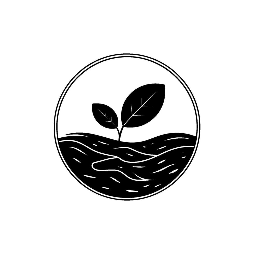 Minimalist Plant Growing Black White Nature in Circle. vector