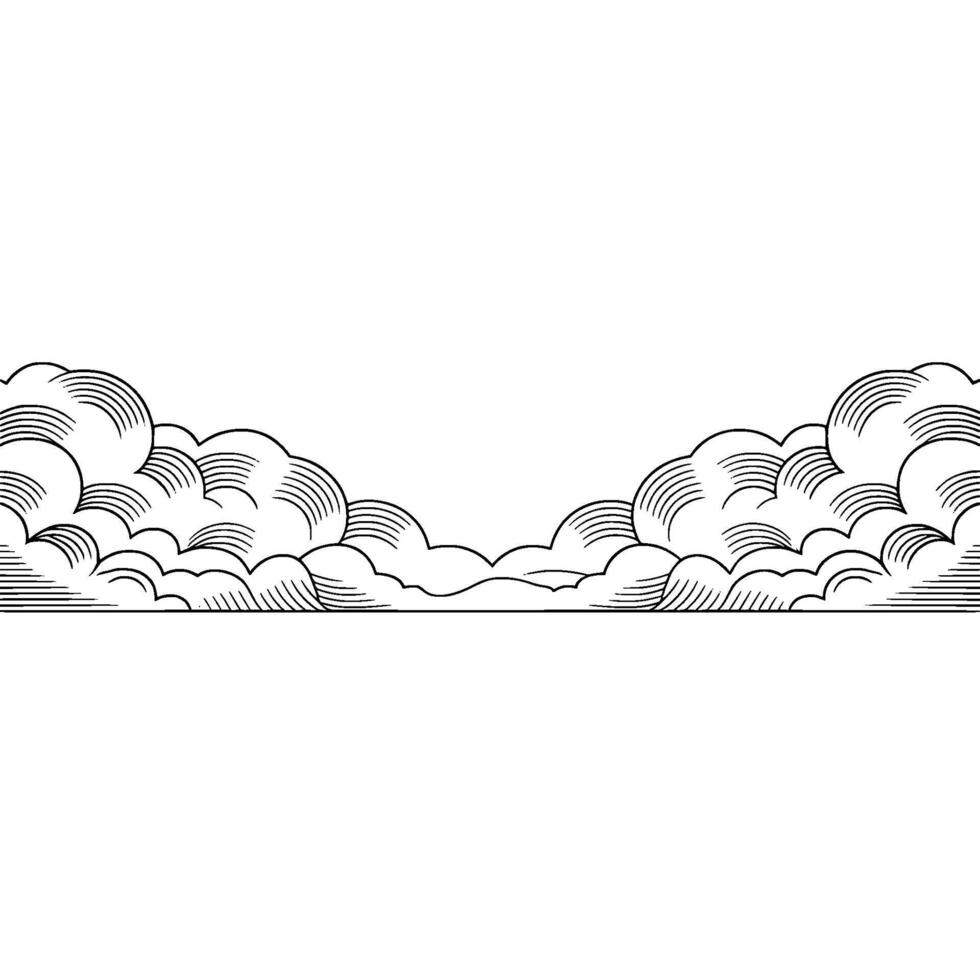 Engraved Cloud Border Illustration , White Space. vector