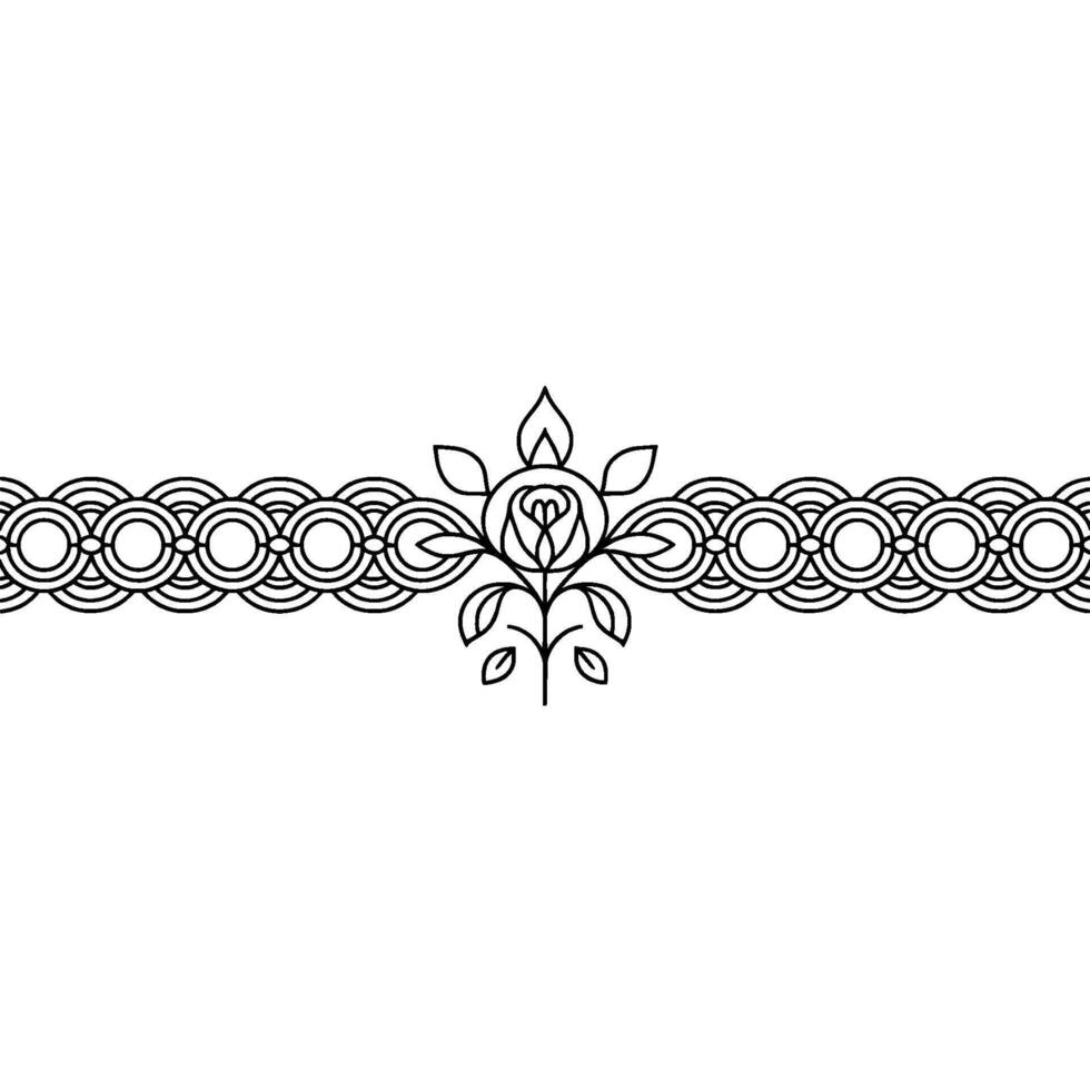 Floral Line Art Border Elegant Rose on White Background. vector