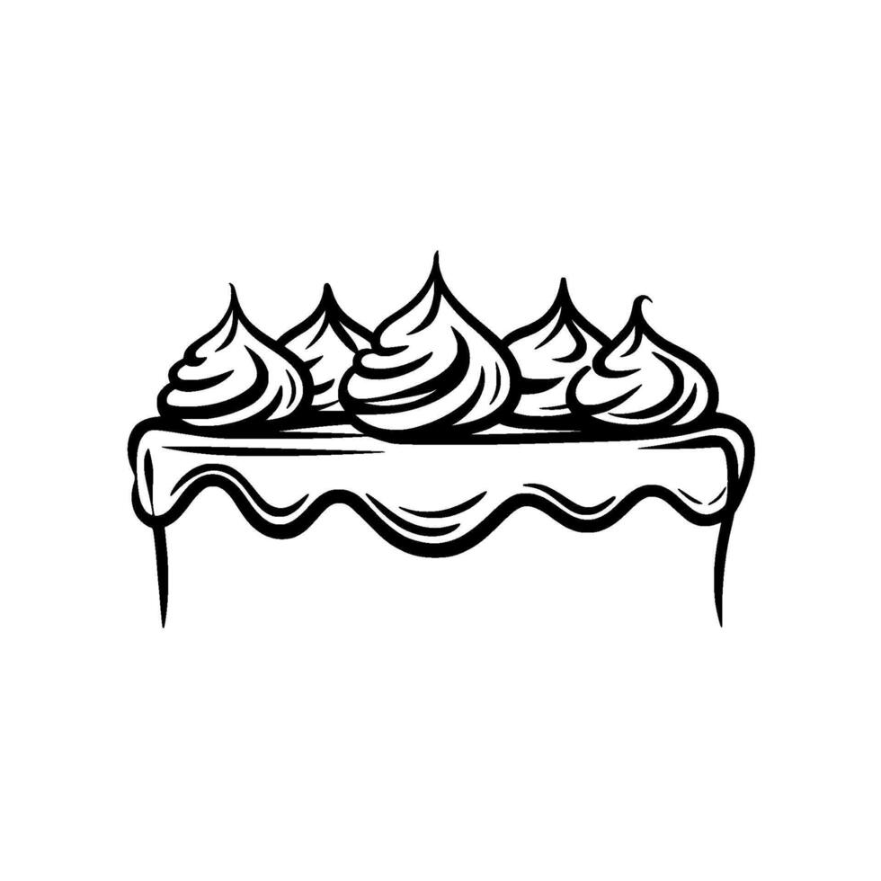 Cake Illustration, Hand Drawn, Black and White, Bakery Concept. vector