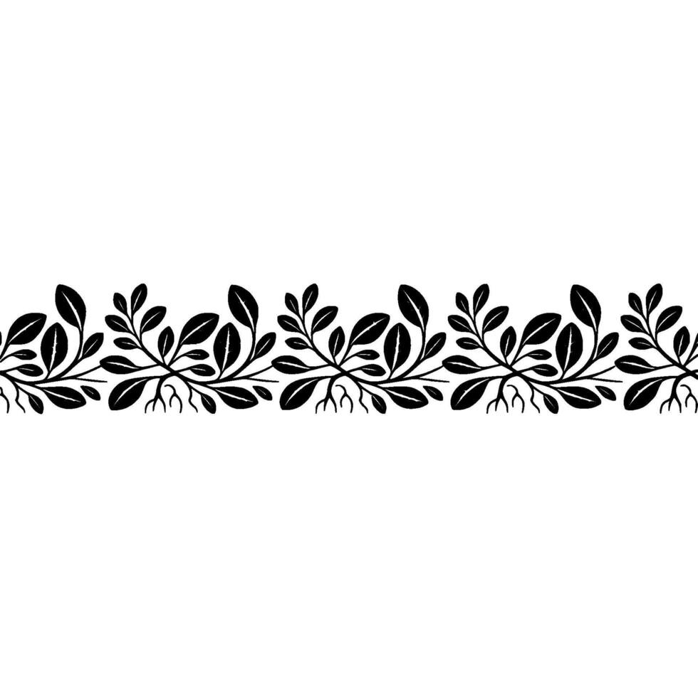 Decorative Black Leaf Border on White Background, Illustration. vector