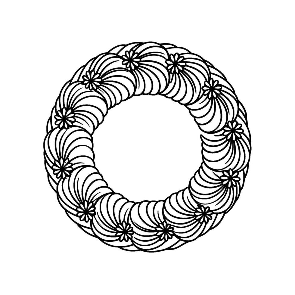 Floral Wreath Outline, Simple Black and White , Shadowed. vector