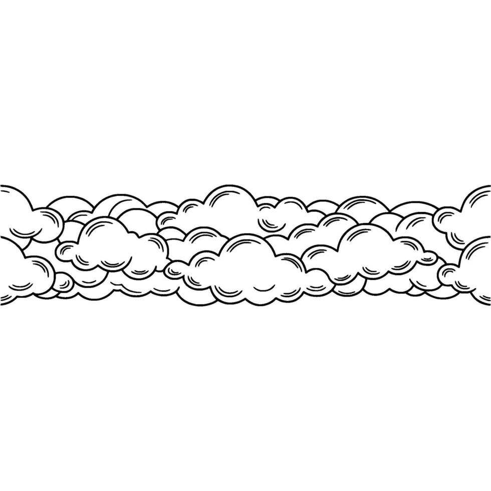 Cloudscape Border Cartoon Clouds in Minimalist Black White. vector