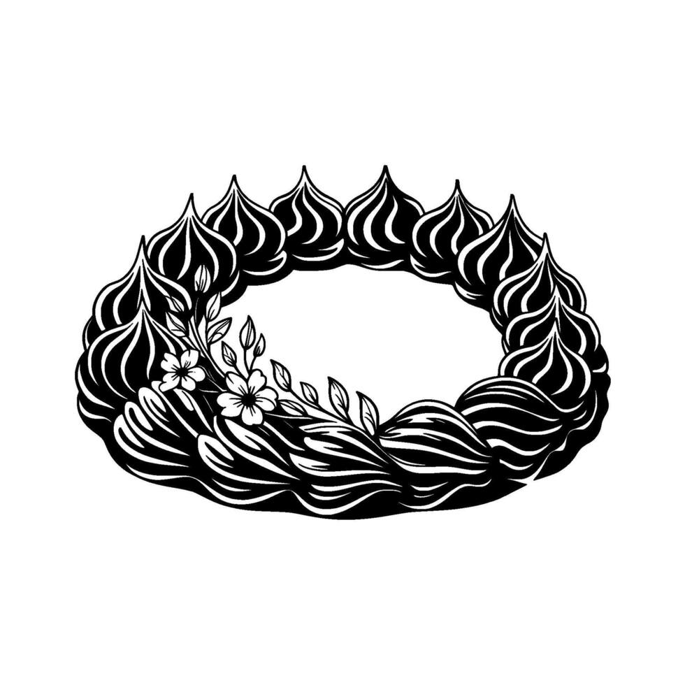 Elegant Black and White Floral Wreath, Minimalist. vector