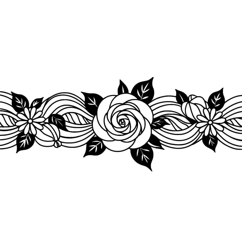 Elegant Black and White Floral Border, Minimalist. vector