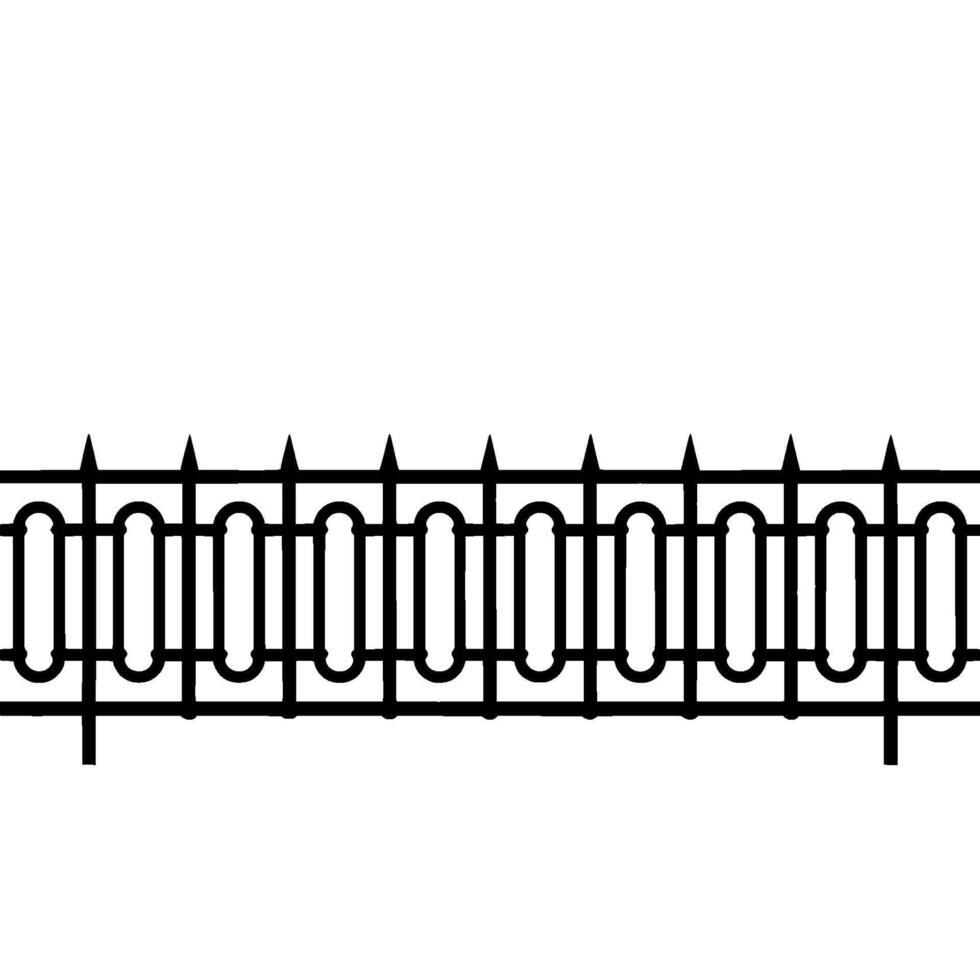 Black Metal Fence Pattern on White Background Architectural Element. vector