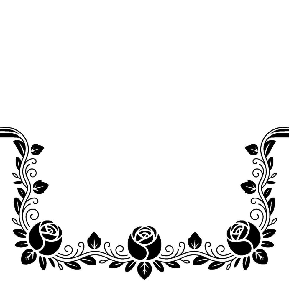 Elegant Floral Frame Black Roses and Vines, Minimalist. vector