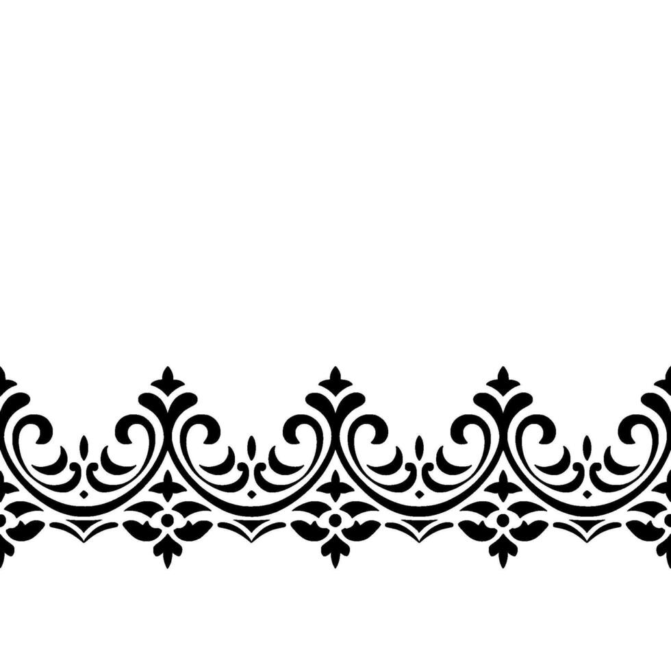Elegant Black Floral Border, Decorative Ornament , Isolated on White. vector