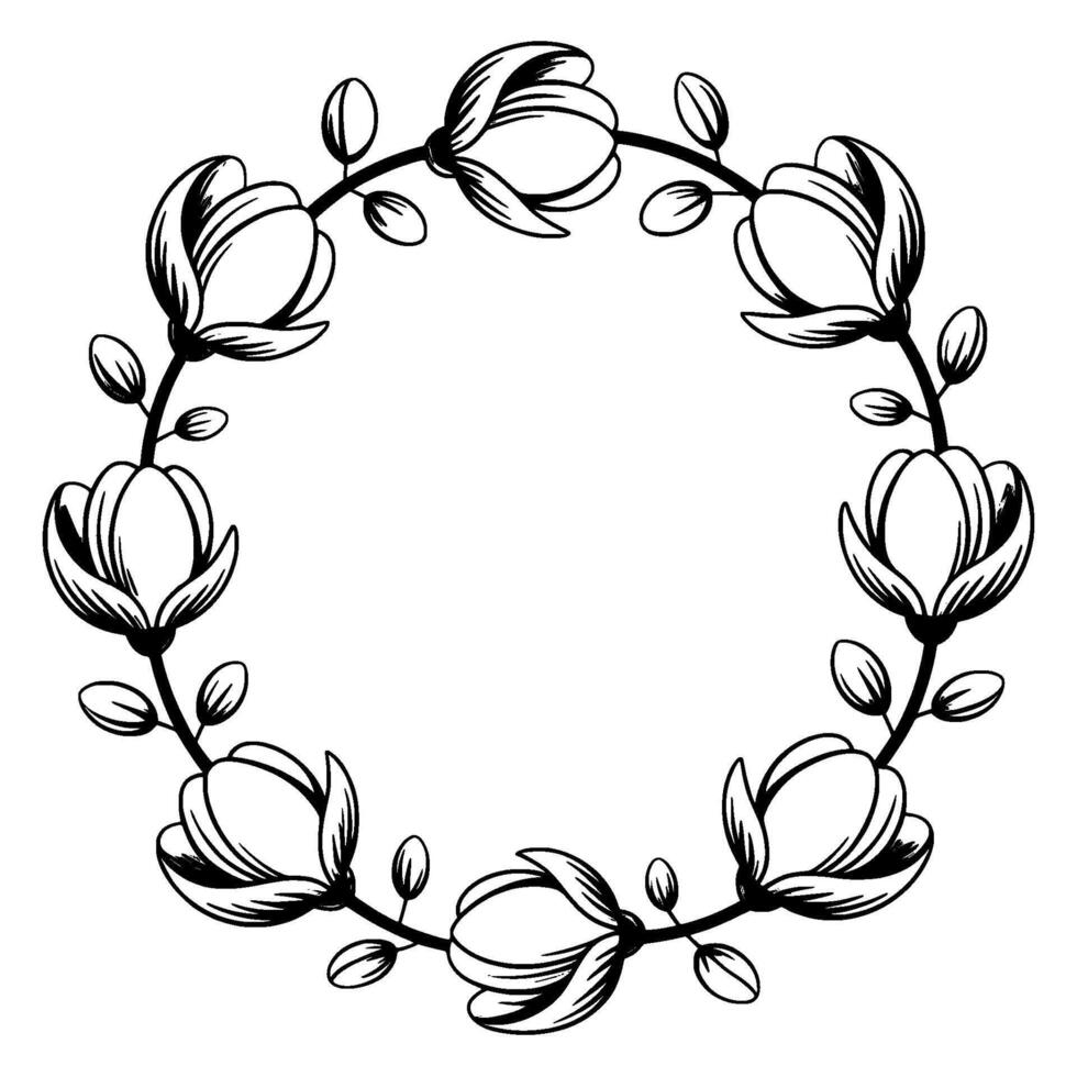 Elegant Floral Wreath Frame Vintage Magnolia. vector
