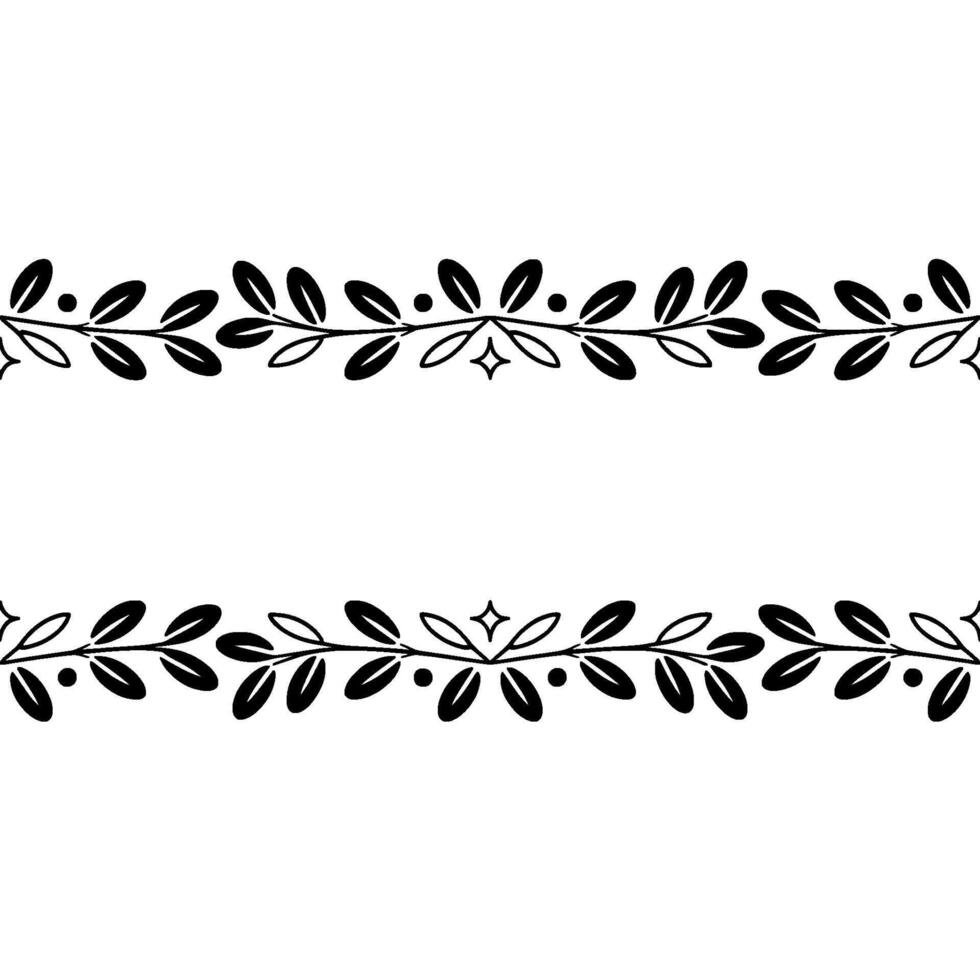 Elegant Black White Leaf Garland Border. vector