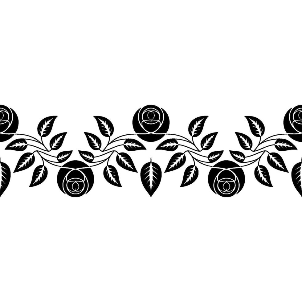 Elegant Black Rose Border on Beige Background. vector
