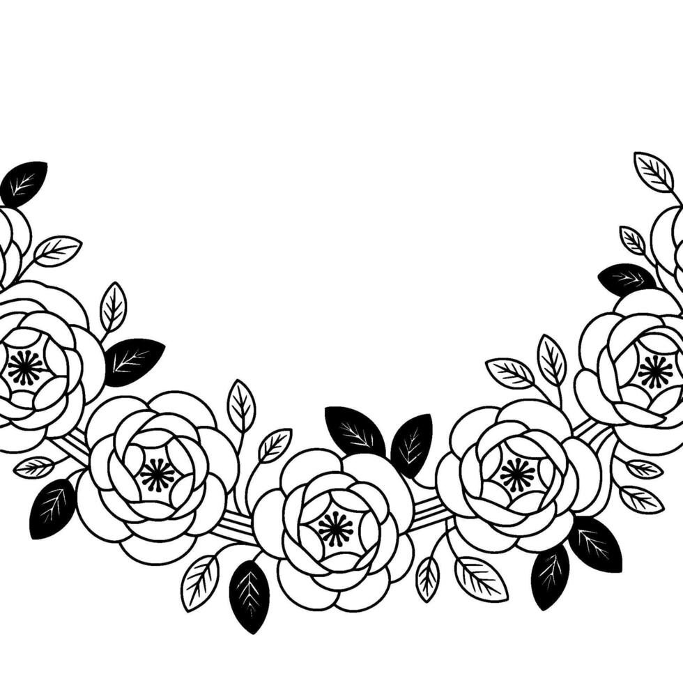 Elegant Floral Border in Monochrome, Illustration. vector