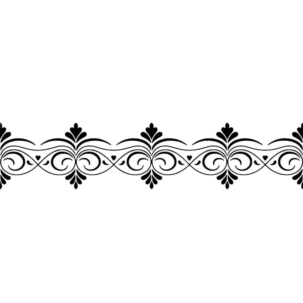 Elegant Black Floral Border, Element on White. vector