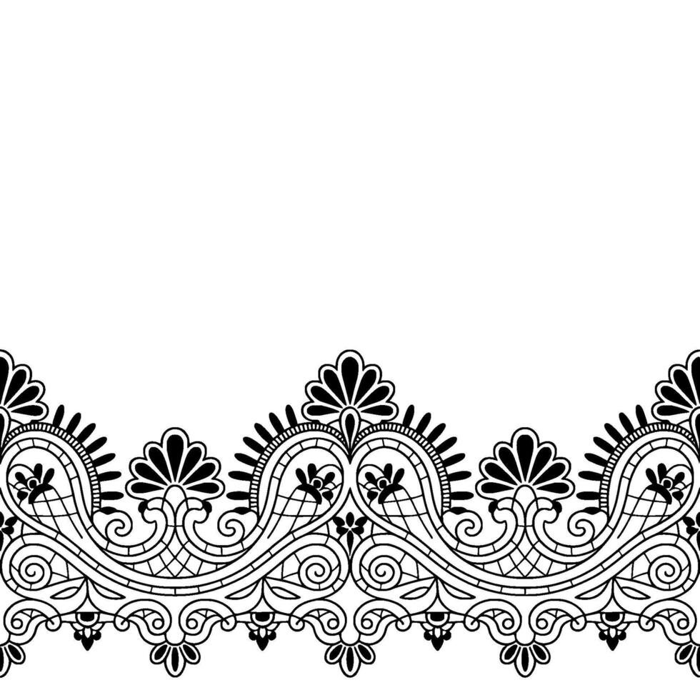 Ornate Black Lace Border on White Background Decorative Element. vector