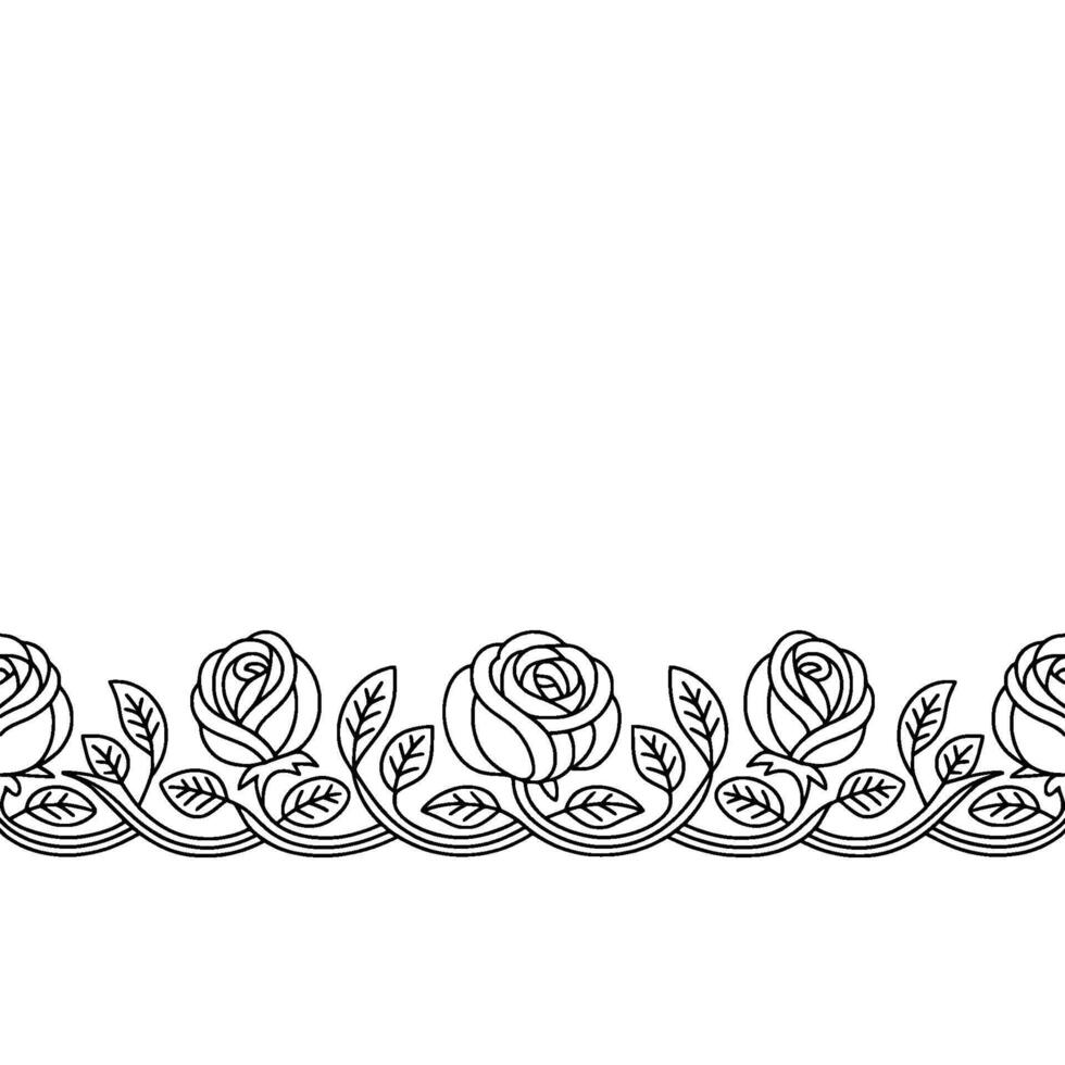 Elegant Black White Rose Border , Floral , Minimalist Decor. vector