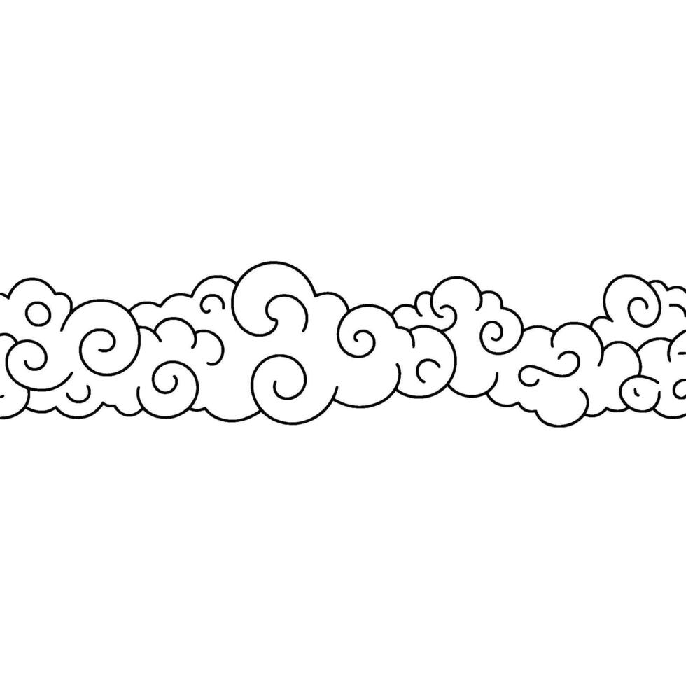 Minimalist Cloud Border , Black Outline on White, Decorative Element. vector