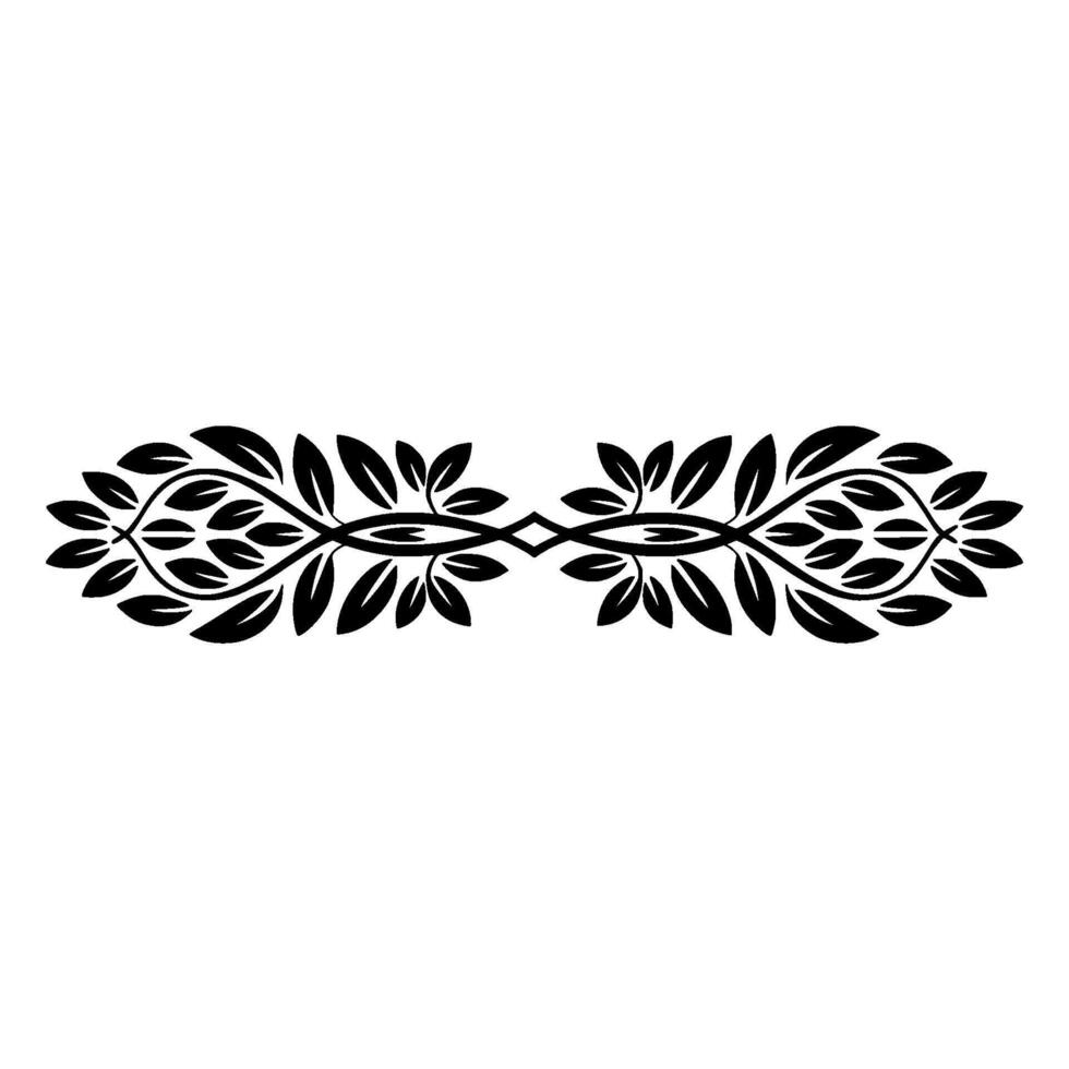 Elegant Black Leaf Ornament on White Background. vector
