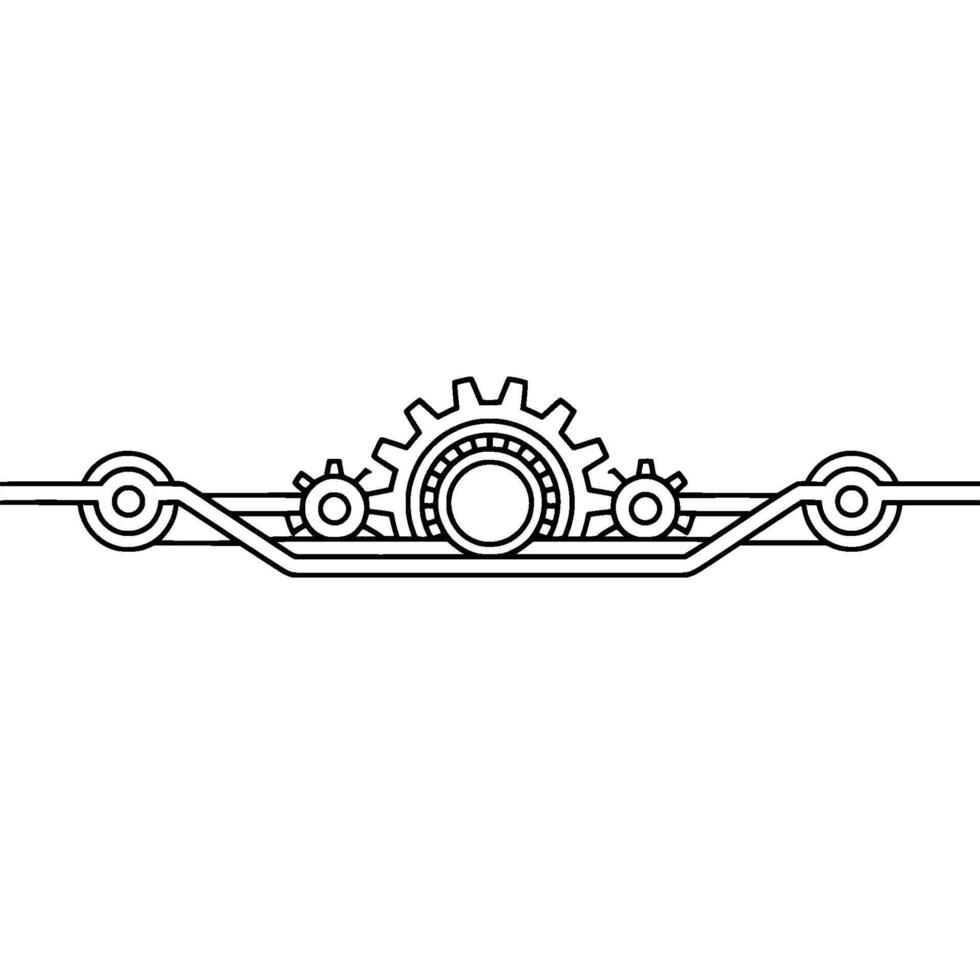 Minimalist Gear Mechanism Illustration Tech Concept, Line Art. vector